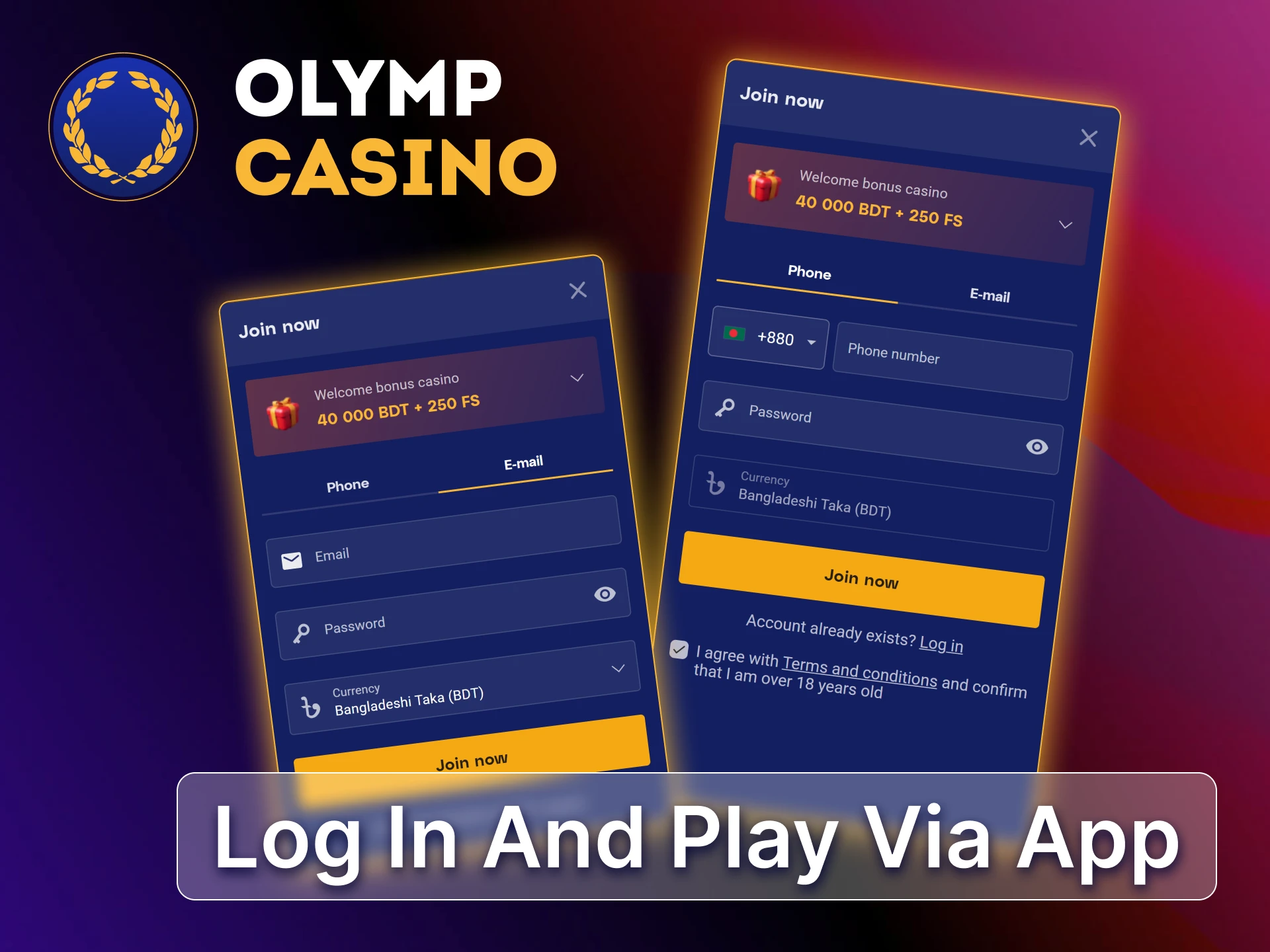 Log in securely to the Olymp Casino app in Bangladesh using email, phone, or biometrics.