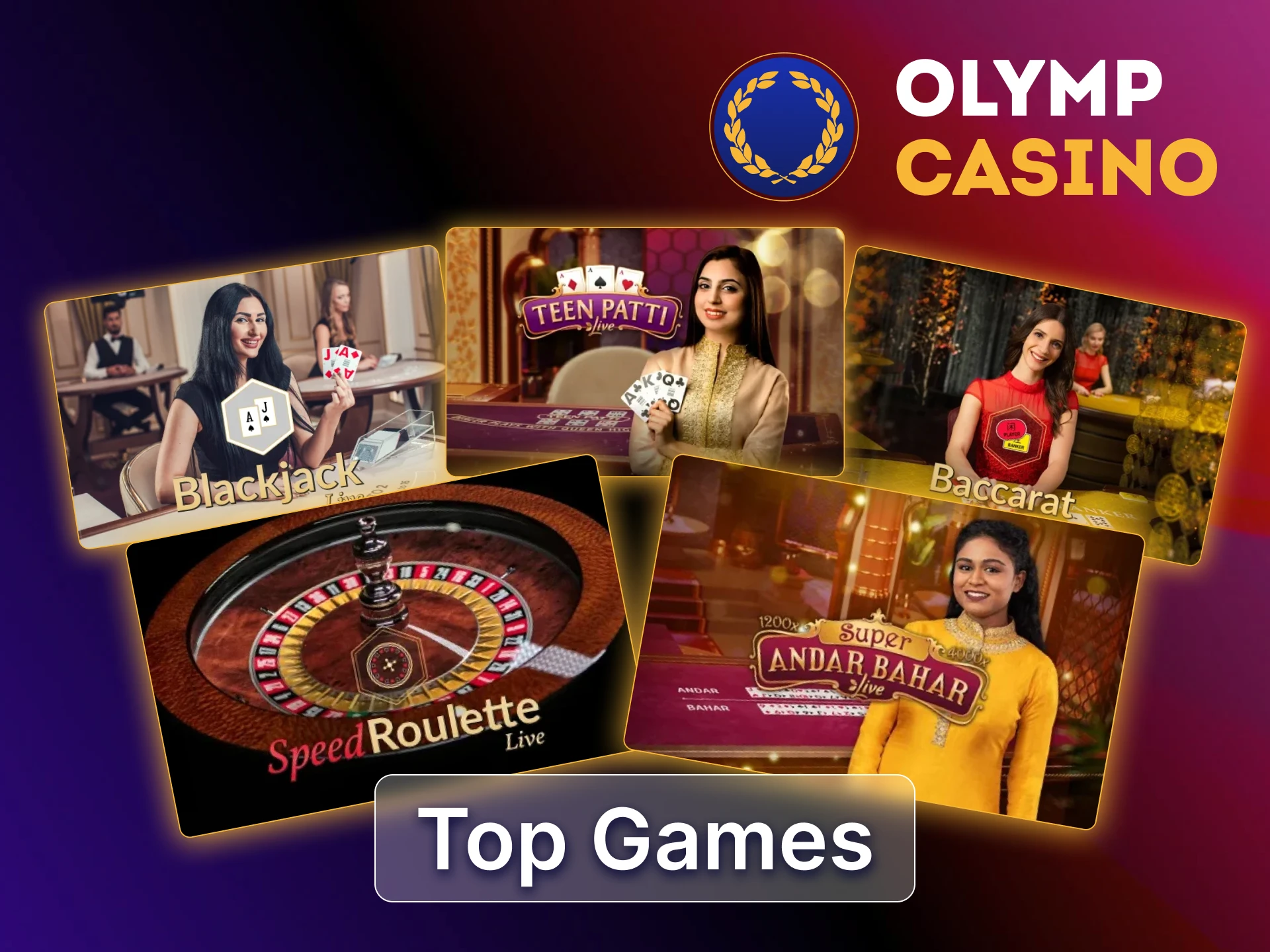 Top live dealer games at Olymp Casino, including Teen Patti and other real time classics.