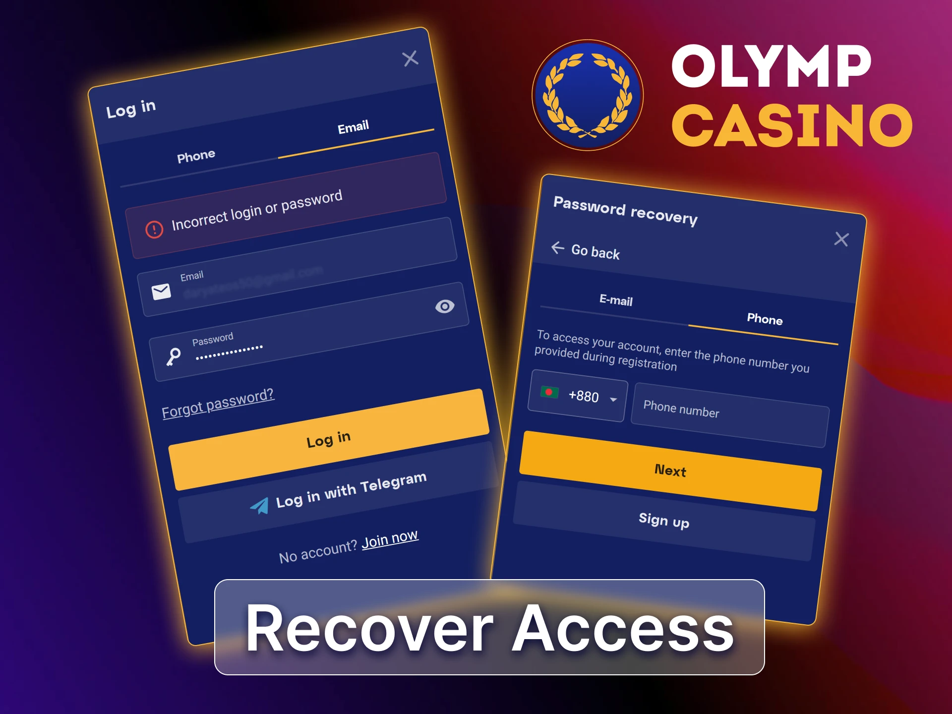 Recover your Olymp Casino BD account easily using the password reset feature via email or SMS.